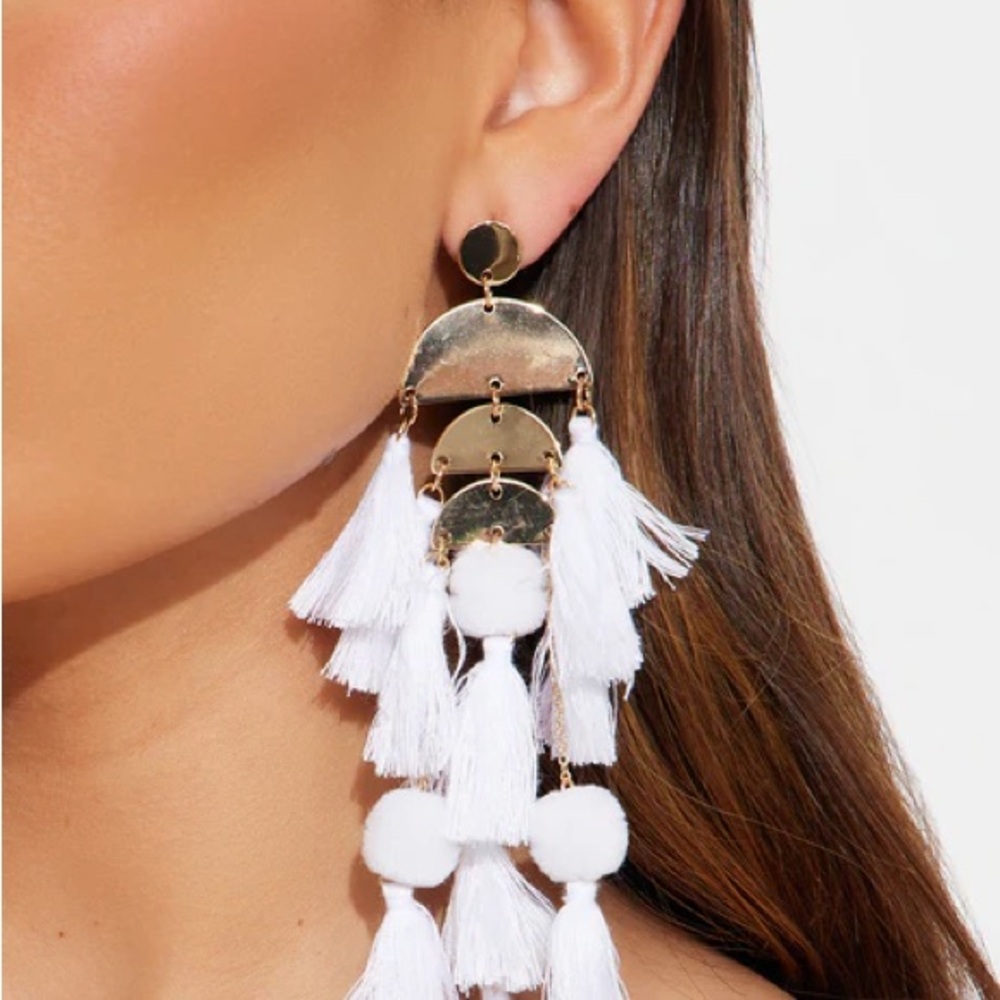 Elegant Gold and White Tassel Earrings